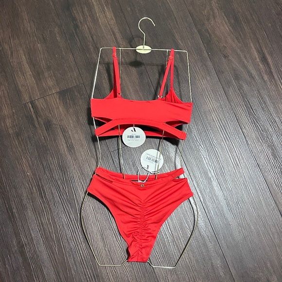 LUNALAE SET *PAIGE CUT OUT TOP  *PIPA CUT OUT HIGH WAISTED BOTTOMS - RED - Picture 10 of 10